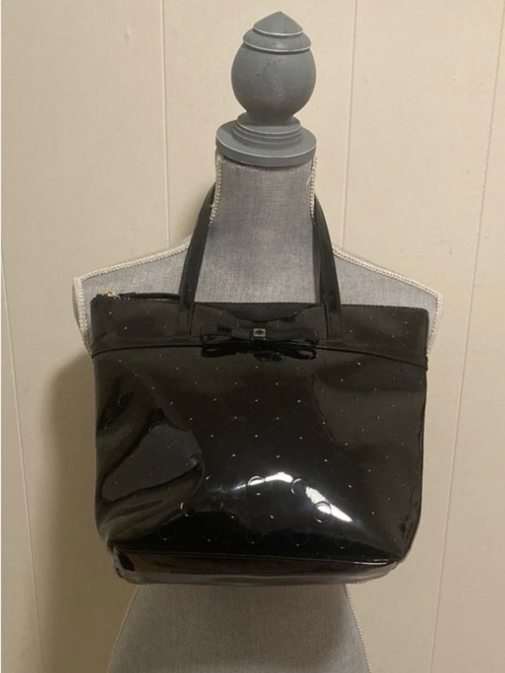 kate spade Black Patent Tote with Bow Accent